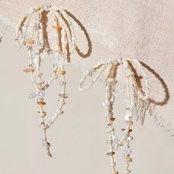 Free People Say You Love Me Bow Dangle Earrings Shell Pearl NWT Coquette Beach - Picture 2 of 3